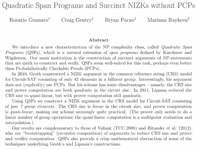 Quadratic span programs and succinct NIZKs without PCPs