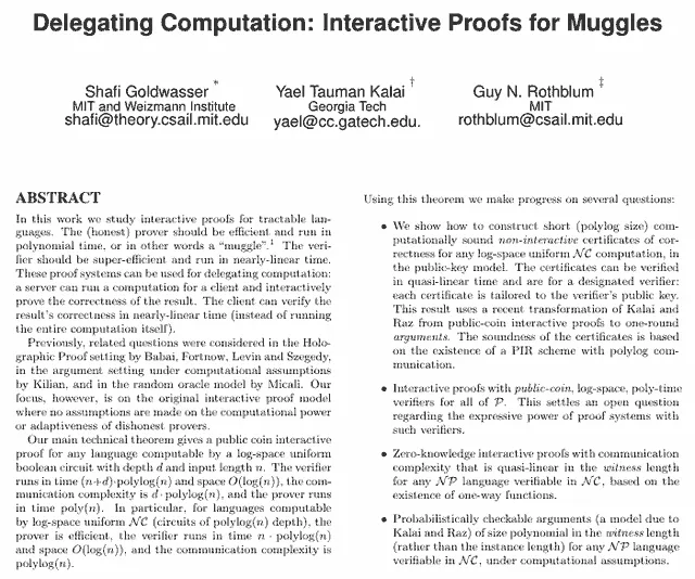 Delegating computation: interactive proofs for muggles